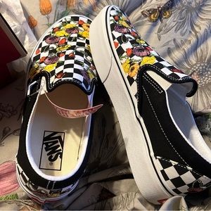 New Vans classic slip-ons poppy checkerboard black multi color size 9
